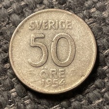 1954 Sweden 50 Ore Silver Coin