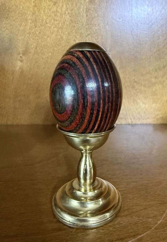 Signed 4” Van Cort Kaleidoscope Wooden Nicholas Faberge Egg With Brass Stand