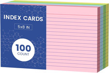 100 Count Index Cards 5X8, 4 Colors Large Index Card, Colored Note Cards 5X8, 25