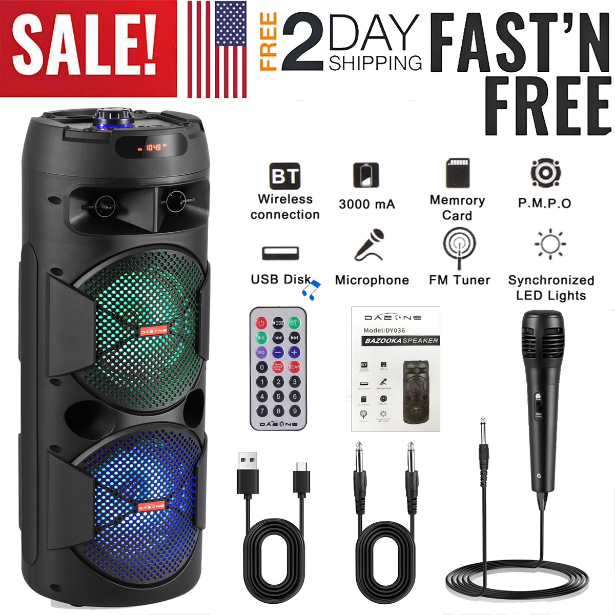 6.5-inch Dual Portable Bluetooth Speaker with Heavy Bass for Party Sound System