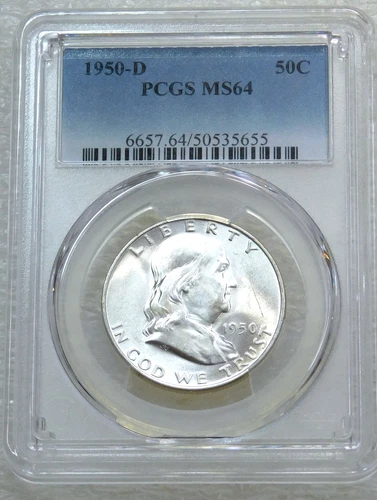 1950-D Franklin Half Dollar PCGS MS64 99% FBL Frosty White PQ New Holder #K451D