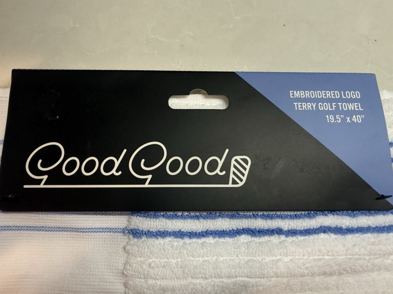 Good Good Embroidered Logo Cotton Striped Golfbag Towel White/Blue 19.5x40"