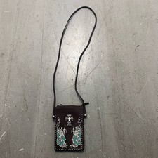 American Bling Western Leather Embossed Turquoise Cross Studded Crossbody Bag