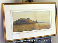Landscape Watercolour Painting Framed Wild Field With Church and Houses Unsigned