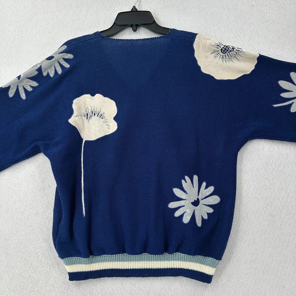 Conjunto de Suéter y Falda 100% Seda Artística Floral Modesto Abstracto Azul De Colección Talla 12 Foto 4 de 4