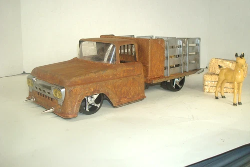 TONKA CUSTOM RUSTY FARM FORD RAT LOWRIDER STAKE RACK TRUCK NYLINT HORSE & HAY