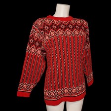 Vintage Norwegerpulli Pullover Rot in rot-weiß Gr S/M warme Wolle