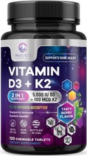 Vitamin D3 K2 - 5000 iu  100 mcg 120 Count Pack of 1 