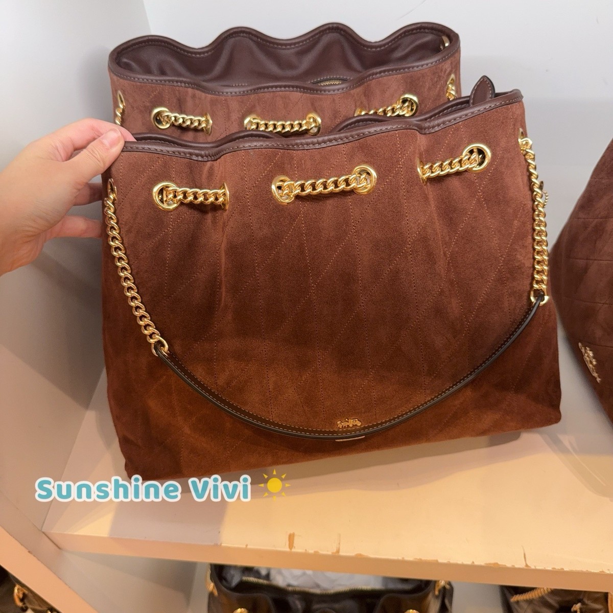 NWT COACH CCZ80 Evelyn Shoulder Bag with Quilting Suede Gold