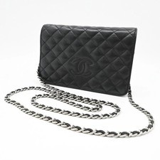 Chanel Quilted Leather Diamond CC WOC Clutch Bag Silver Hardware