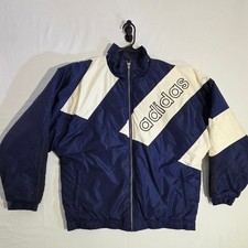 Vintage 90s Adidas Big Logo Colorblock Puffer Windbreaker Jacket Size L Blue