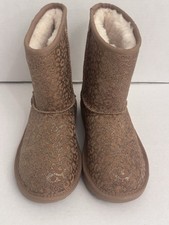 NEW Ugg Girls Classic ll Glitter Leopard Boots Chestnut Suede Fur size 5