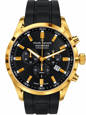 Claude Bernard Swiss Made Black Dial Gold Tone Silicone Band Men's Watch