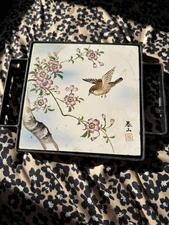 Vintage Handpainted Japanese Ceramic Tile Trivet