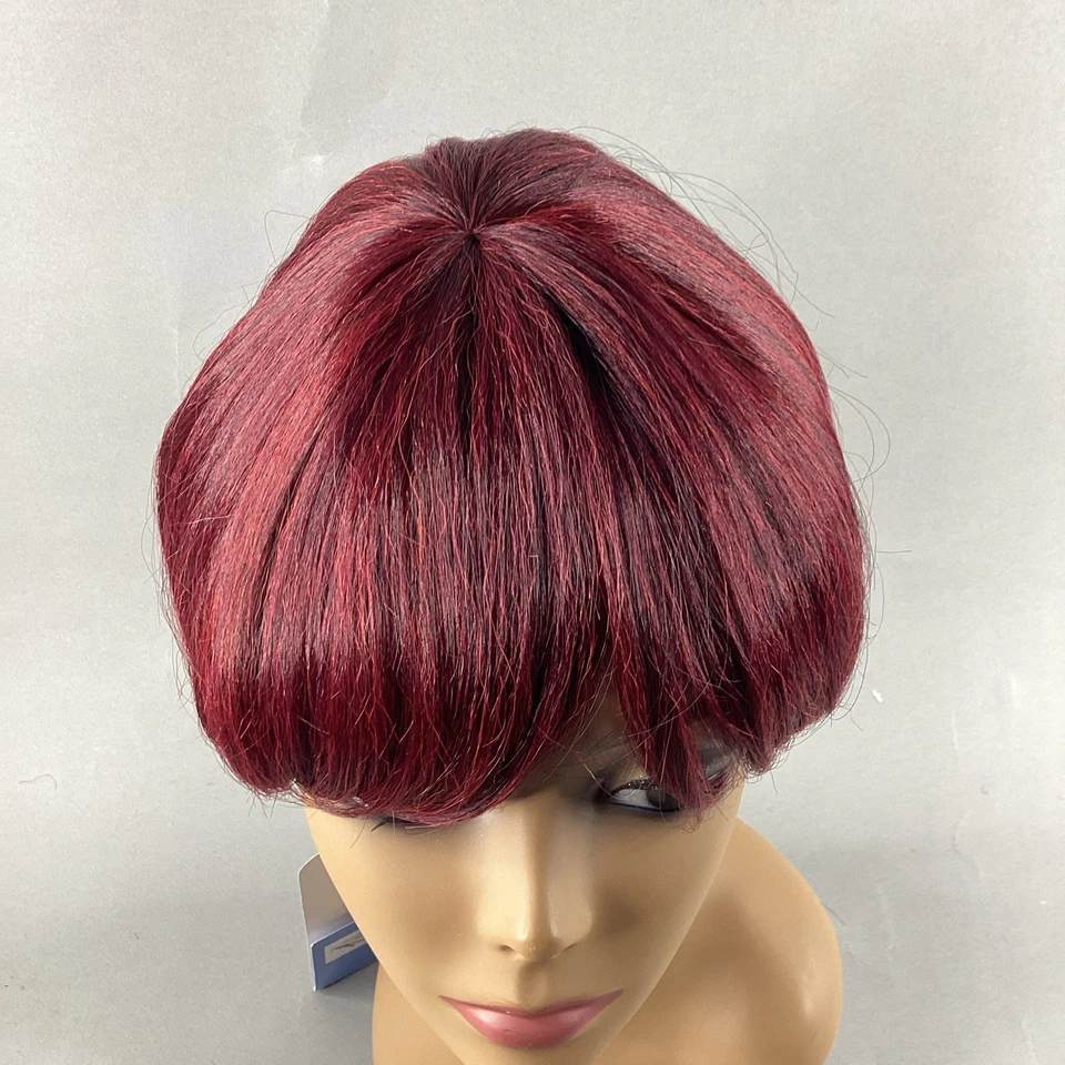 Peluca corta recta de acacia #BU borgoña sintética tejido rápido Foto 3 de 4