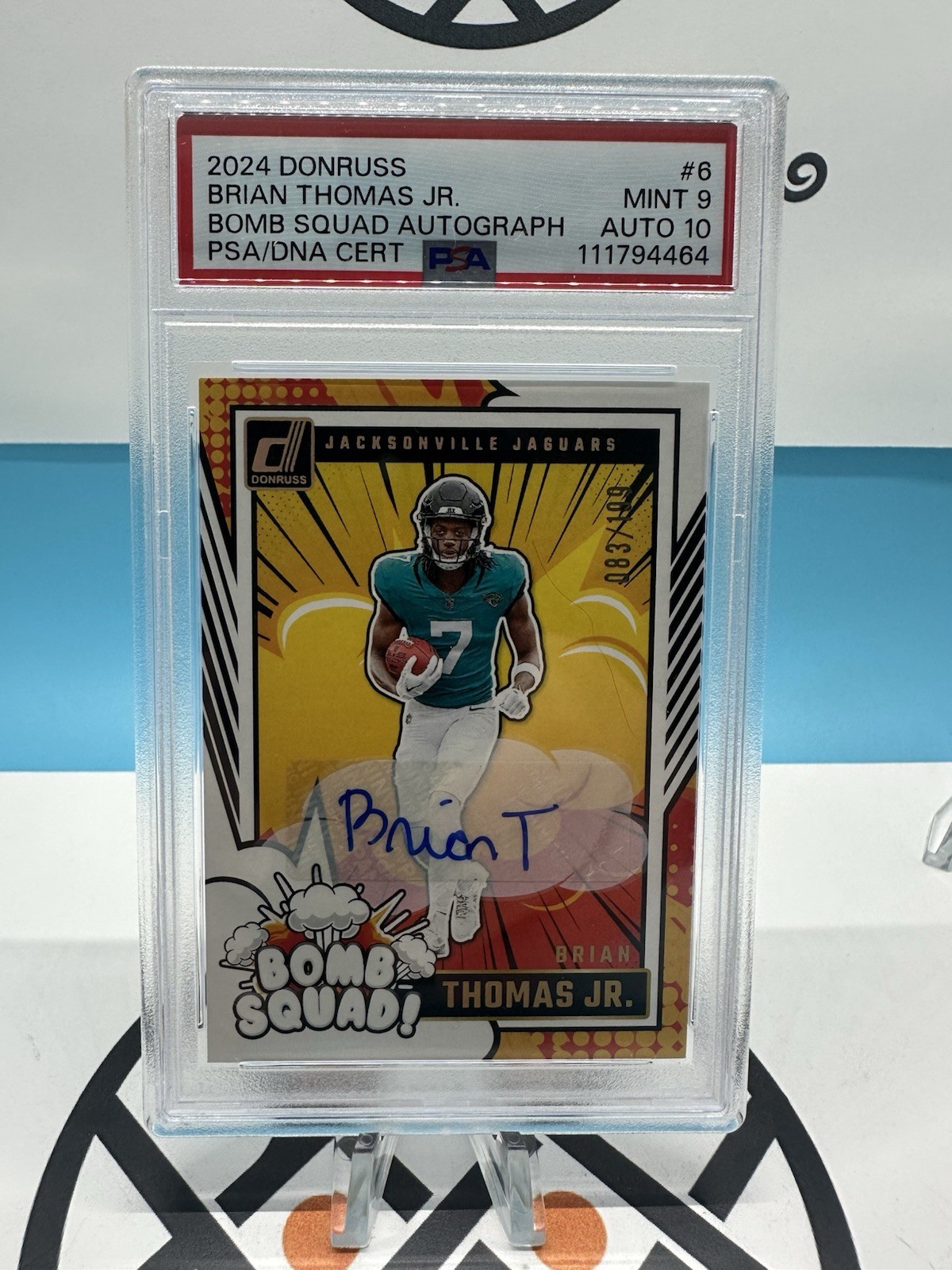 2024 Brian Thomas Jr RC PSA 9/10 Auto /199 Panini Donruss Bomb Squad Jaguars