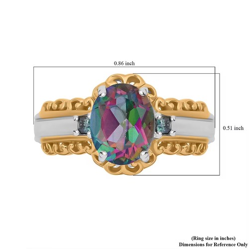 Grüner mystischer Topas & blauer Moissanit Ring 18K Vermeil & Rhodium über Sterling Si - Bild 5 von 6