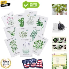 10-Pack Organic Herb Seeds - Basil, Cilantro, Thyme & More - Seed Guide Included