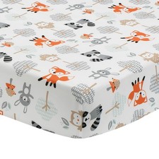 Bedtime Originals Woodland Friends Fox/Owl/Raccoon Fitted Crib Sheet - White