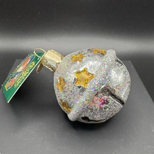 Old World Christmas Silver Jingle Bell with Gold Stars Holiday Ornament NWT Box
