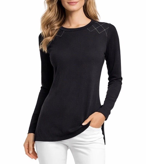 Brunello Cucinelli Cashmere Sweater Black Monili Crystals Bateau Neck L