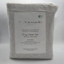 Tahari King Washed Linen Blend Casual Sheet Set Of Soft Blue Floral Sheets