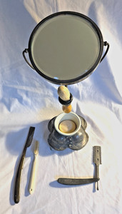 Antique Queen City Silver Co. Shaving Mirror with Accessories