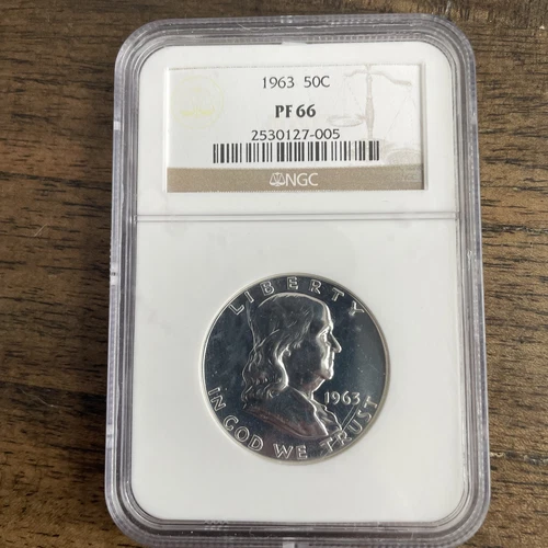 1963 NGC PF66 PROOF FRANKLIN HALF DOLLAR 50c 90% SILVER WHITE LABEL
