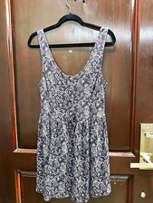 VTG Free People Brown/White Paisley A-Line Short Dress Metal Buttons Sz Medium