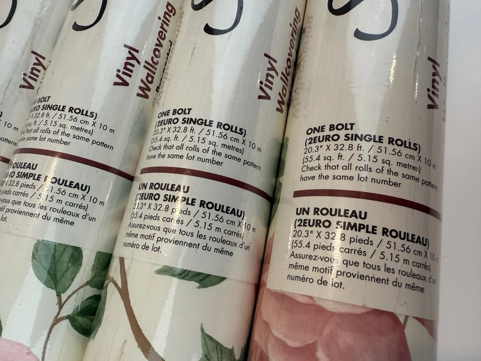 Vtg Seabrook Designs Wallpaper 7 Rolls 55.4 Sq. Ft Ea. Floral Pink Roses Pt 240 - Image 3 of 4