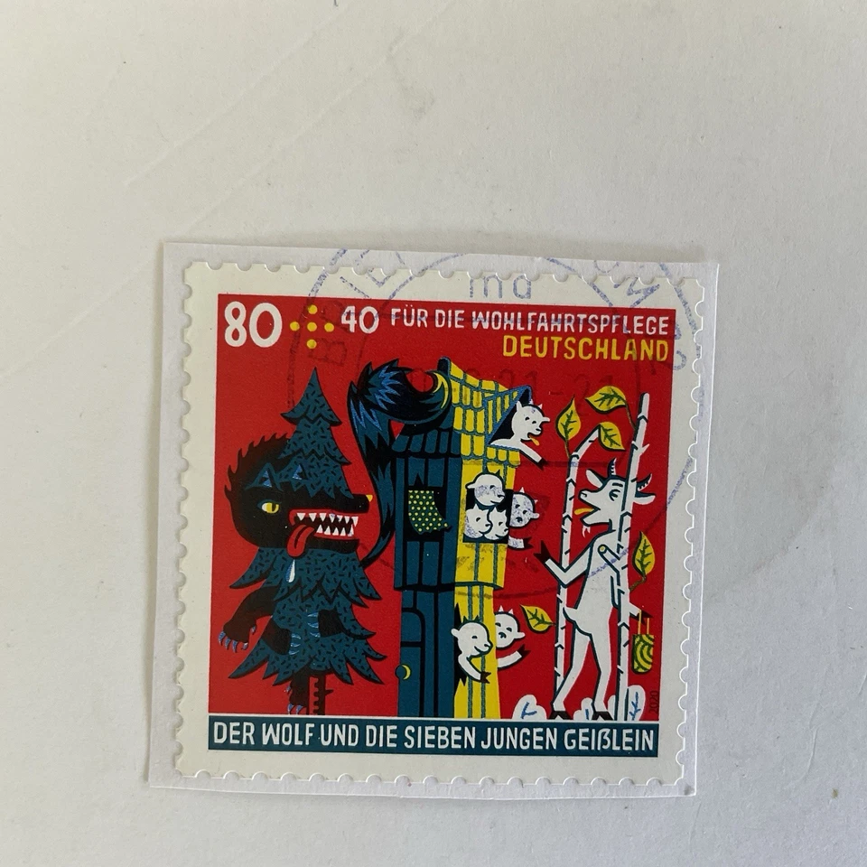 2 Germany stamps~2020~Semi-postal~fairy tales~wolf~7 young goats+Frau Halle - Image 2 of 3