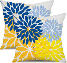 Outdoor Pillow Covers 16X16 Inch Set of 2 Yellow Blue Flower Decorative Waterpro