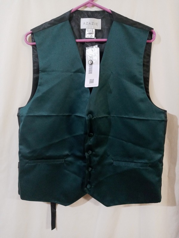 Azazie dark green matte satin vest NWT Adult size Medium 5- button, black back