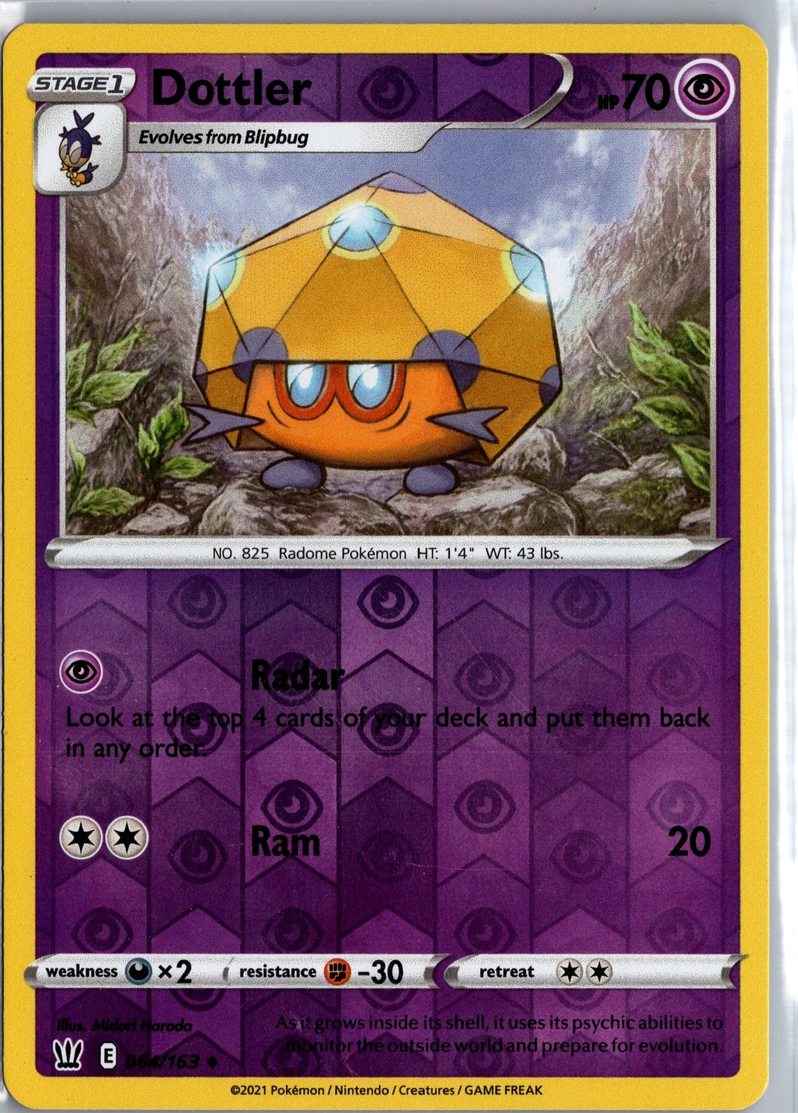 Dottler 064/163 Sword & Shield Pokemon Card Reverse Holo LP