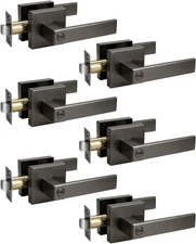6 Pack Black Nickel Door Handles Interior Privacy Door Knob for Bed and Bath Gu