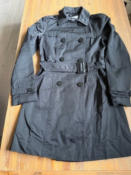 JACQUI-E Black Trench Coat, ladies size 6 - Pre-loved, excellent condition