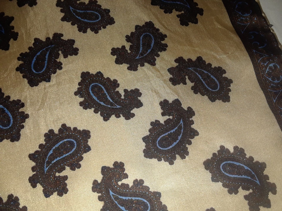 Ashear ручной свернутый золотой коричневый синий пейсли 100% шелк карман квадратный 18» Италия - Изображение 2 из 4