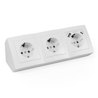 Flair Weiss matt Steckdosen-Block 3fach+USB-C/USB-A 45°Grad Ecksteckdose McPower