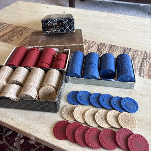 Vintage Mold Clay Poker Chips Monogram Horseshoe Mason & Co Lot 1930’s? Unique!