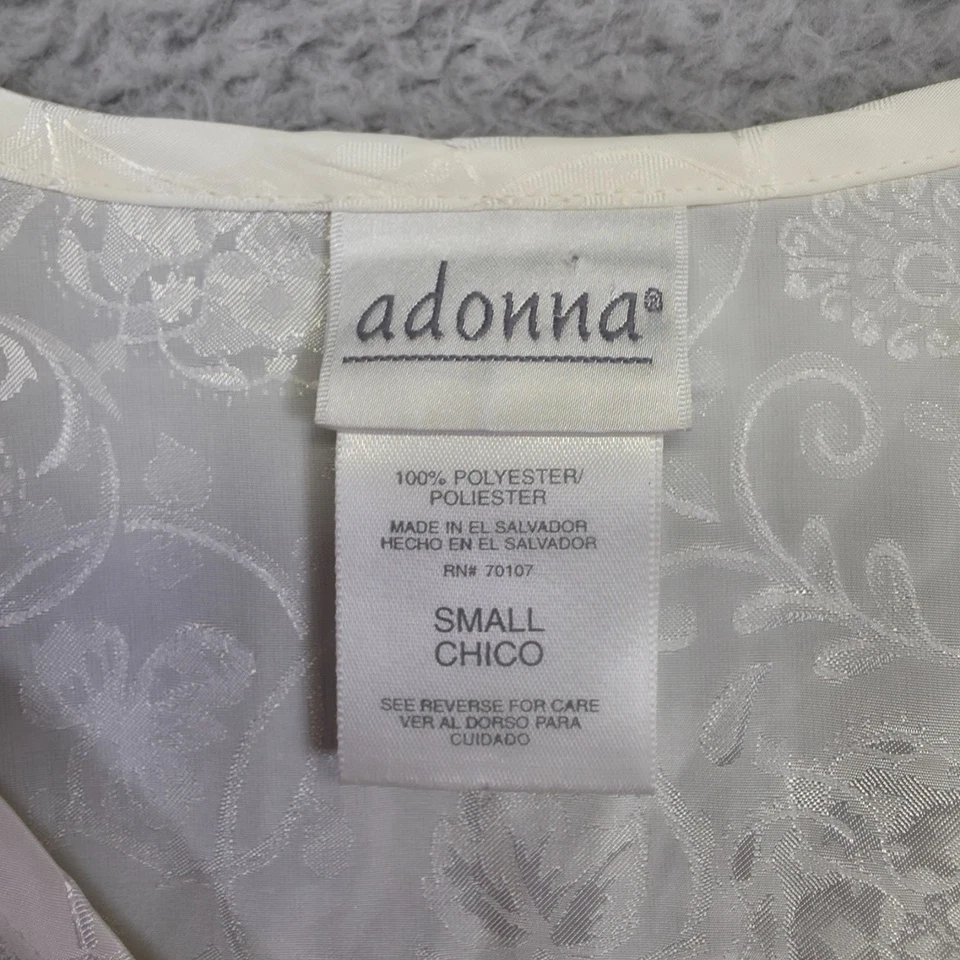 Adonna Nightgown Women S White Satin Floral Jacquard Lace Pearl Cottagecore VTG - Image 4 of 4