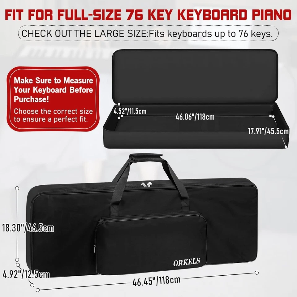 76-Key Keyboard Case, Full 10mm Padded Electric Piano Keyboard Gig Bag Backpack - Image 2 of 4