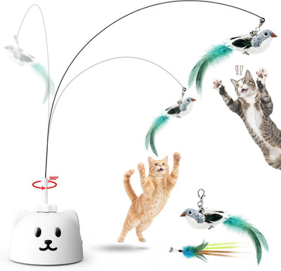 Interactive Cat Toys for Indoor Cats - Automatic Flying Bird Feather Toy, USB Re