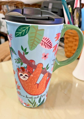 Greater Good Tall Beverage Mug ''Slow Down and Enjoy Life'' with Sloth