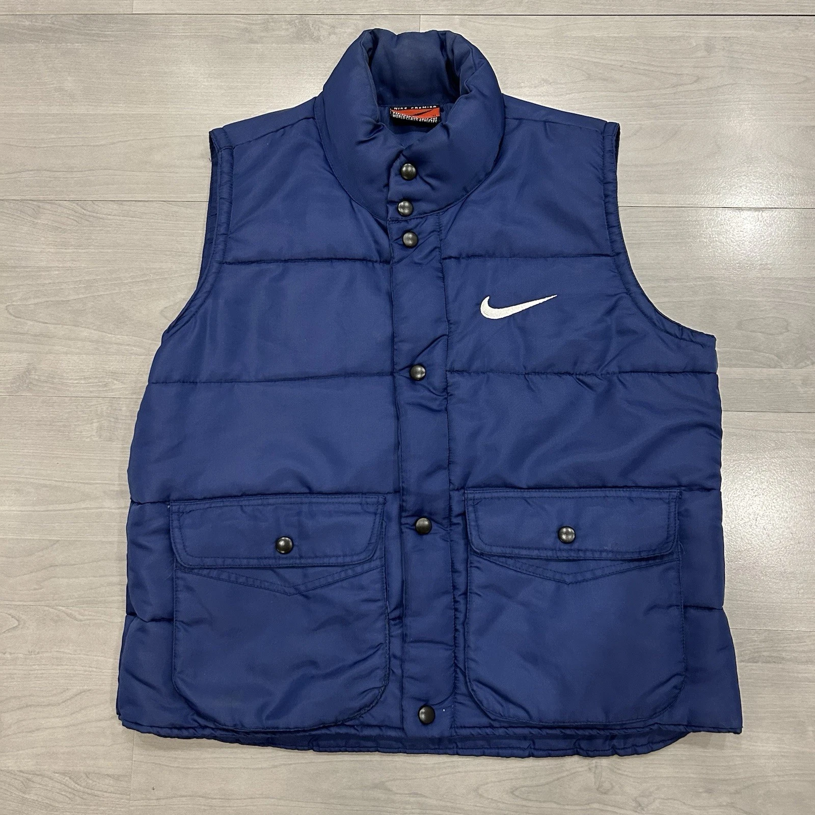 Vintage Nike Premier Puffer Vest Mens M Blue Embroidered Thick Performance Sport