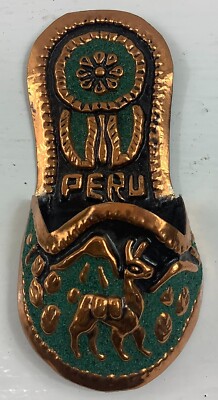 Hammered Copper Shoe Slipper Wall Hanging Peru Llama Alpaca