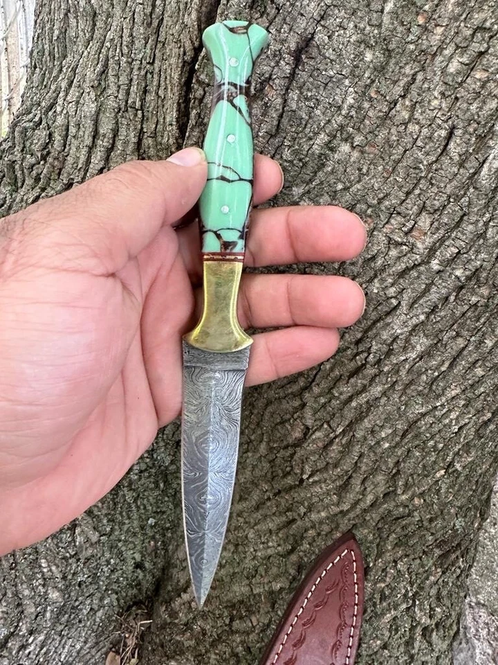 Vintage handmade Damascus double edged dagger boot knife Collectible THROWING - Image 2 of 3