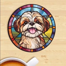 Pet Dog Coaster, Stained Glass Effect Print,  Shih Tzu