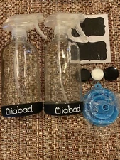 Iabad Clear Empty Glass Refillable SprayBottles 2Pk Each 16oz Funnel, Lid labels