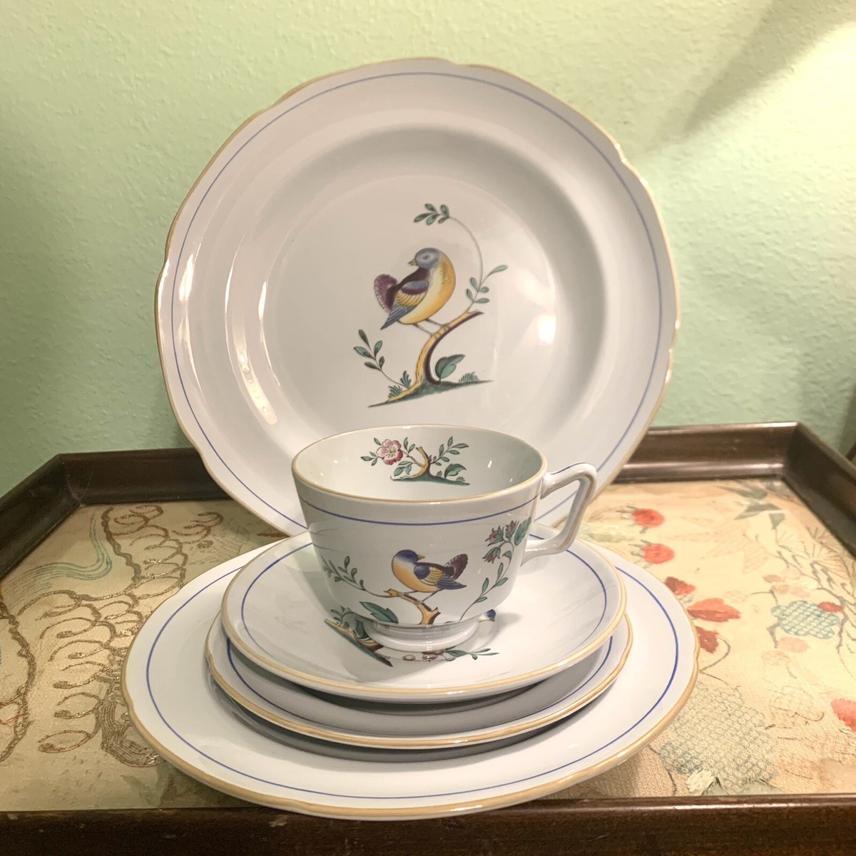 SPODE QUEENS BIRD 5 PIECE PLACE SETTING DINNER SALAD BREAD PLATES