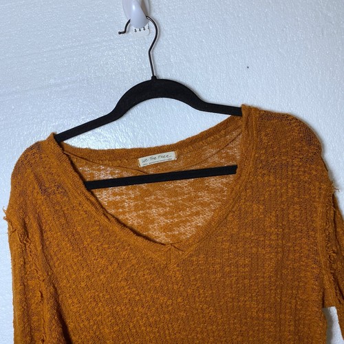 We The Free People Orange Ocean Air Hacci Pullover Knit Top Lightweight V-Neck - Picture 4 of 11